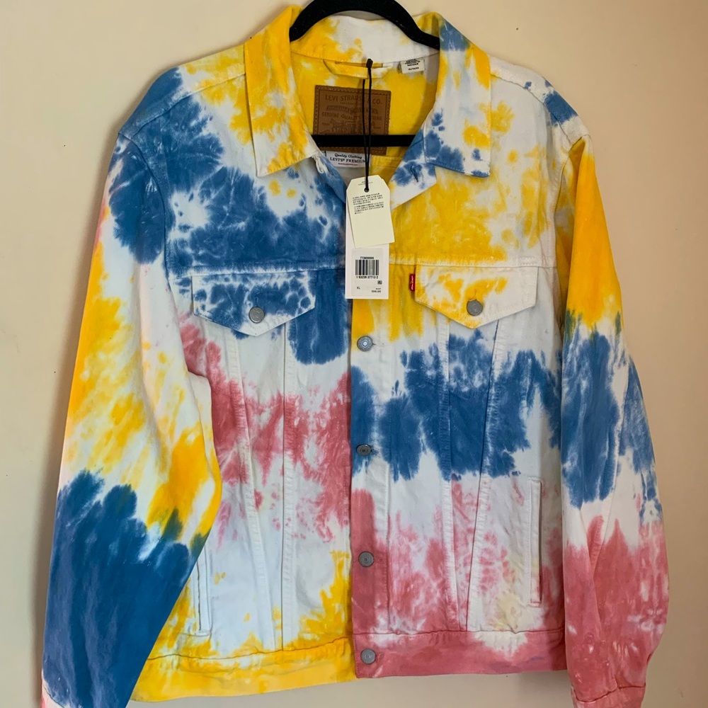 Levi’s’s premium vintage brand new multicolor tie dye trucker jackets.
